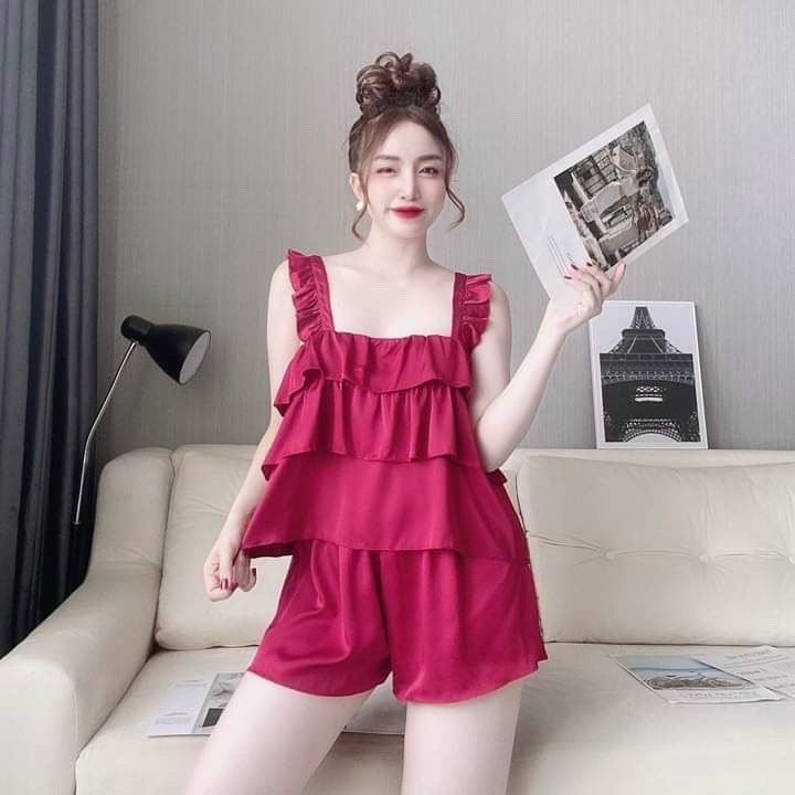 ❌SATIN❌Đồ bộ hai dây , đồ bộ đùi mặc nhà chipchip90 M0030