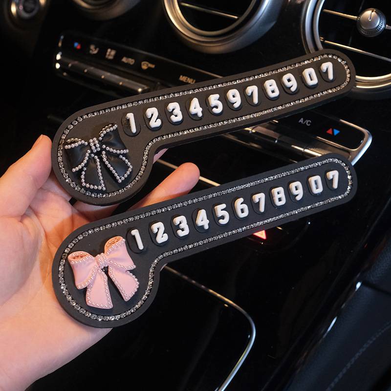 Bảng Số Điện Thoại Đặt Taplo Ô Tô Đính Đá Gắn Nơ Xinh Xắn