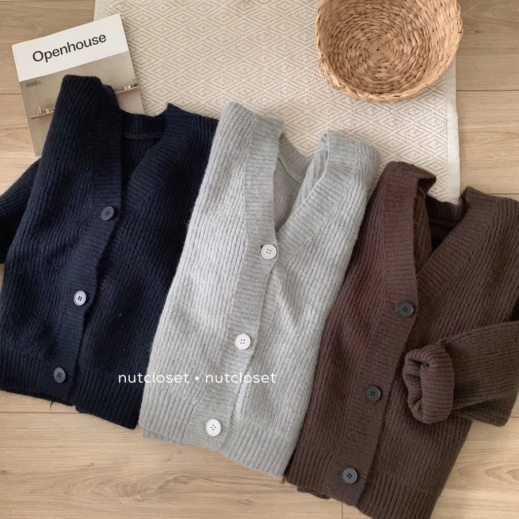 Áo cardigan len dày vân dọc túi sau _ A0291