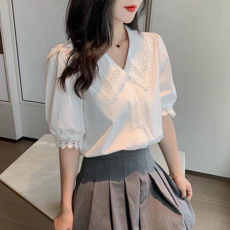 sơ mi trắng cổ ren