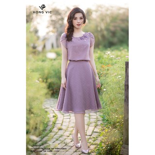 Áo nữ thiết kế Hongvic voan tím chấm tay tiên đính hoa