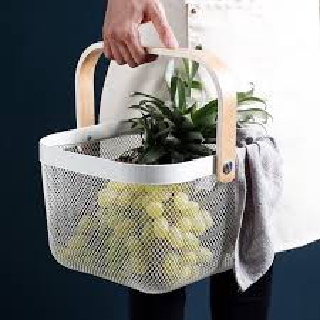 Giỏ đựng đồ quai gỗ lưới thép đa năng IKEA Risatorp