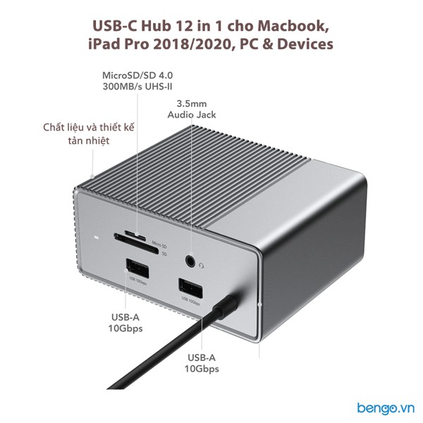 Cổng chuyển HyperDrive Gen2 12 in 1 USB-C Hub cho Macbook, iPad Pro 2018/2020, PC &amp; Devices - G212