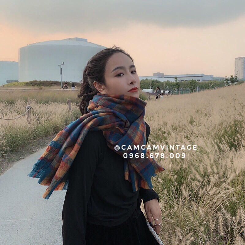 KHĂN QUÀNG CỔ NỮ LÔNG THỎ CARO VINTAGE, MỀM MỊN DÀY CỰC ẤM