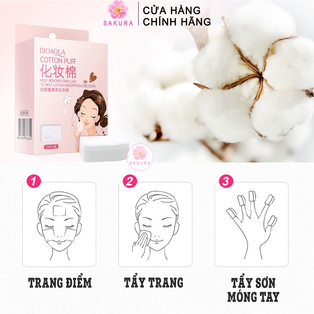 Bông tẩy trang 200 miếng COTTON BIOAQUA mềm mịn giá rẻ chất lượng nội địa trung SAKURA