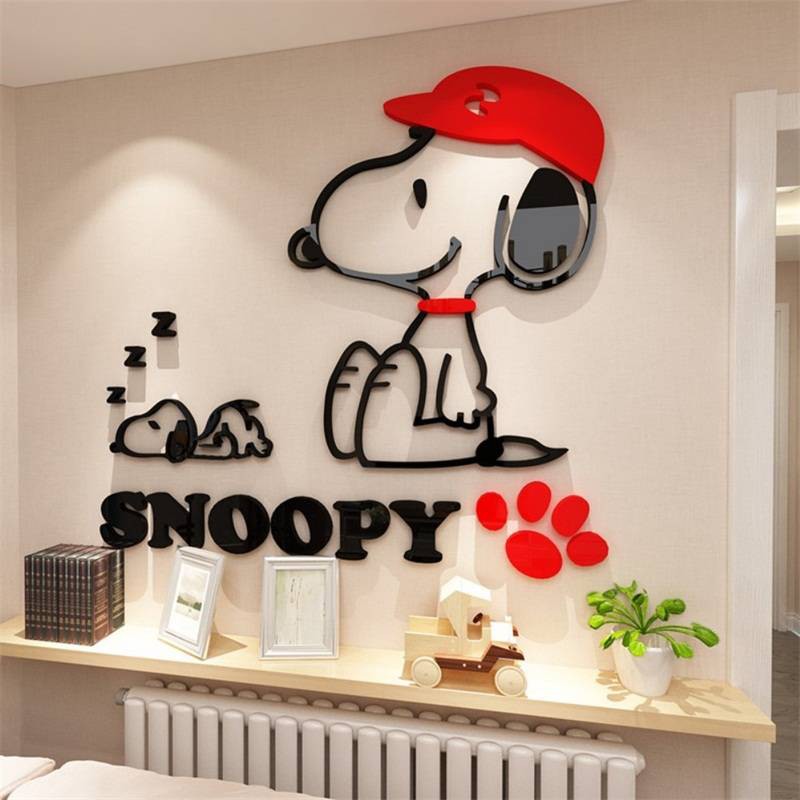 Snoopy hoạt hình hoạt hình phòng trẻ em phòng ngủ phòng bé trai trang trí tường acrylic stereo 3d dán tường