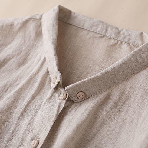 Áo Sơ Mi Cotton Lanh Tay Dài Cổ Đứng Chống Nắng Màu Hồng Thời Trang Mùa Thu 2022