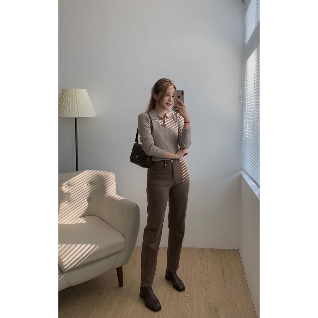 Áo len polo croptop Al-8023, áo len nữ cổ polo chất mịn | BigBuy360 - bigbuy360.vn