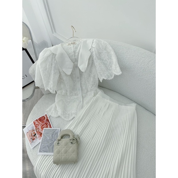 SET ÁO XÔ CỔ SEN KÈM CHÂN VÁY DẬP LI