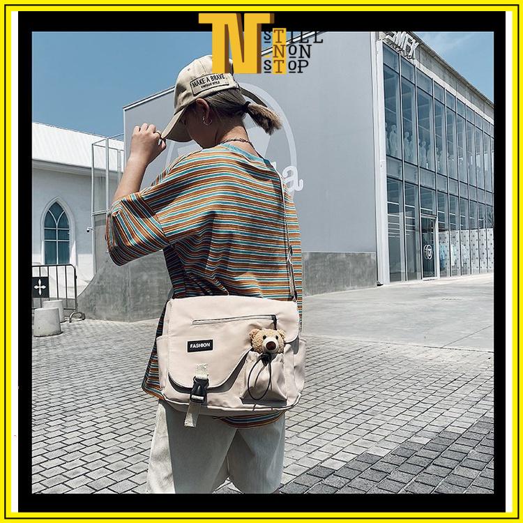 Túi tote vải canvas đeo vai giá rẻ đeo chéo đi học có khóa kéo phong cách hàn quốc HT-16