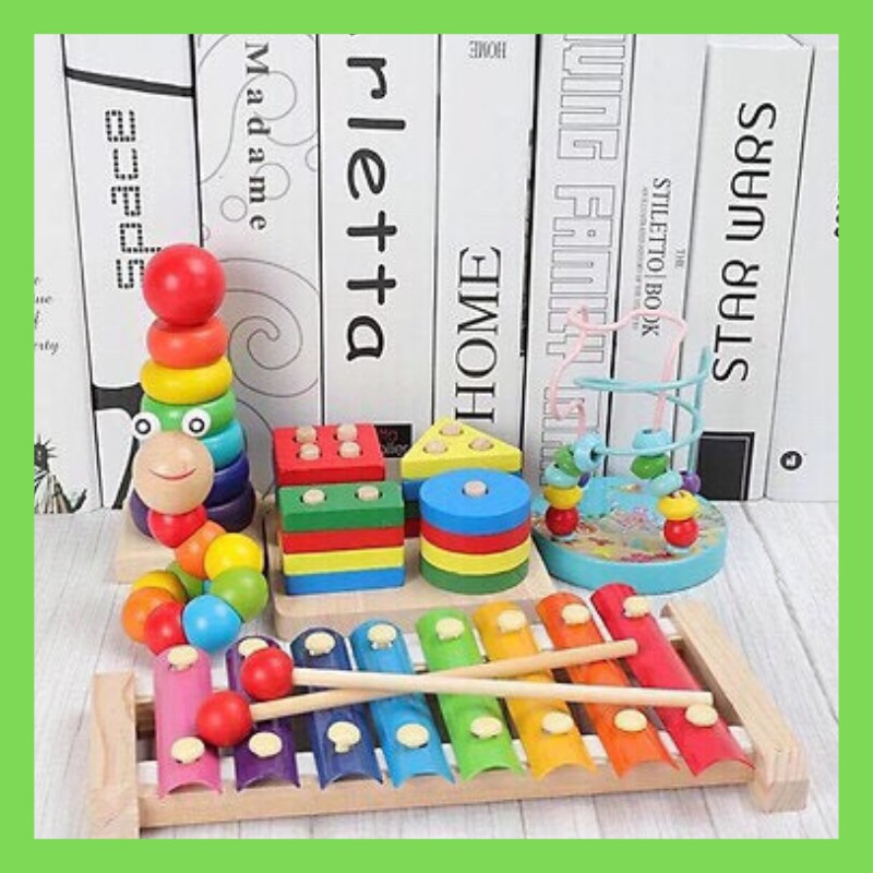 Đồ Chơi Gỗ - Combo 5 món đồ chơi gỗ an toàn cho bé- phát triển trí tuệ