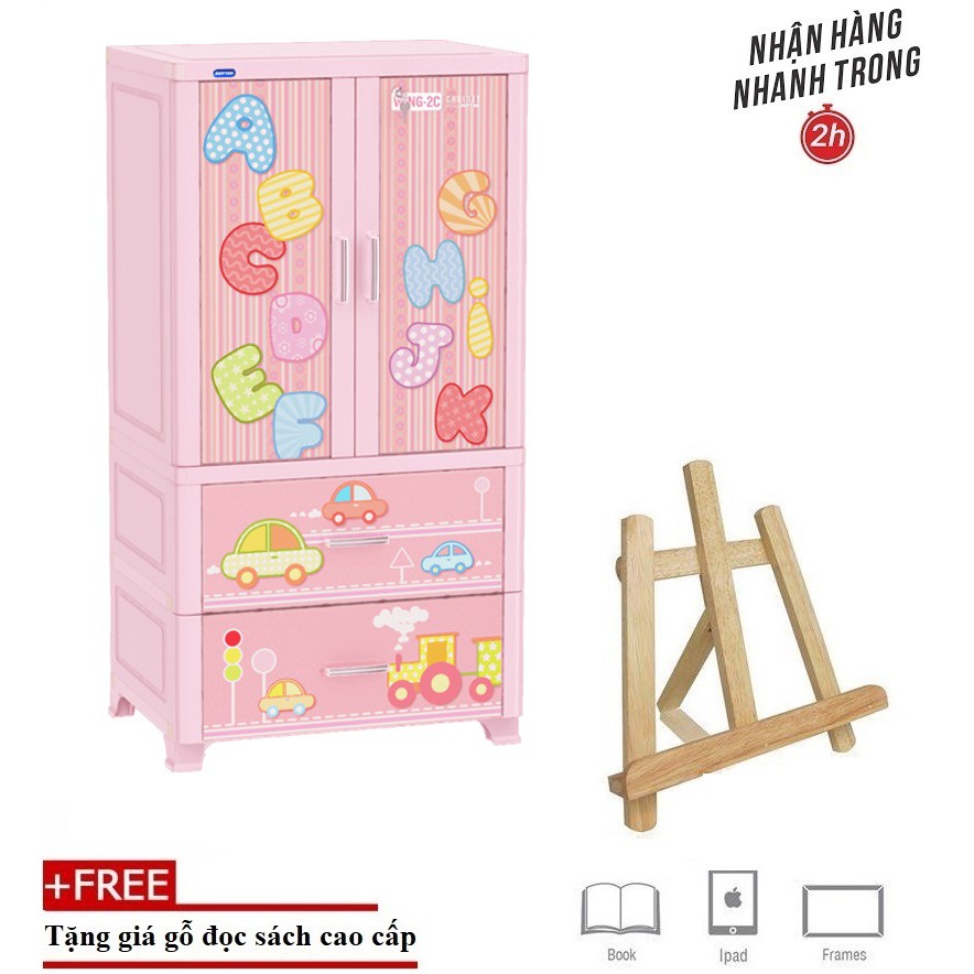 [NowShip/Grab] Tủ Nhựa Treo Quần Áo Duy Tân WING-2C-2N 70 X 50 X 135 Cm- 2020- TẶNG KÈM 1 GIÁ GỖ ĐỌC SÁCH, IPAD