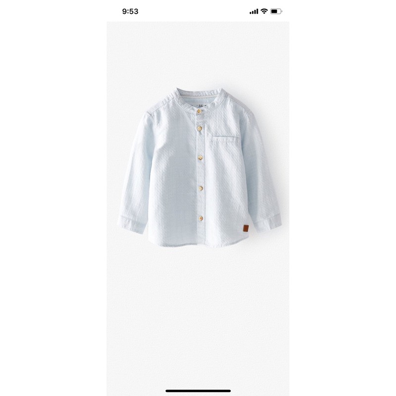 Áo sơ mi xanh cổ tàu Zara