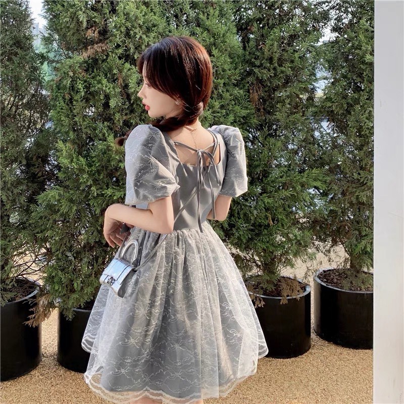 Đầm babydoll xoè ren phồng Ulzzang