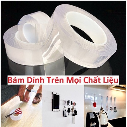 Băng dính 2 hai mặt keo dán trắng đa năng trong suốt 3m - Băng Keo Trong Suốt Chất Liệu Silicon Nano Siêu Dính