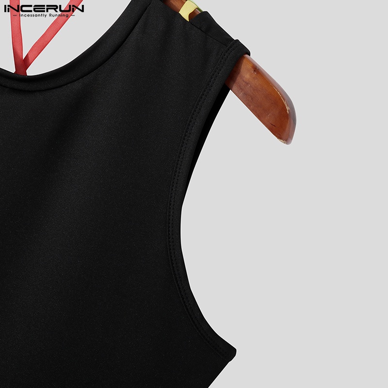 INCERUN Áo Tank Top Sát Nách Hở Lưng Phối Dây Nhiều Màu Thời Trang Mùa Hè Cho Nam
