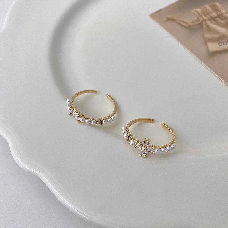 Nhẫn Hở Hình Hoa Đính Ngọc Trai Zircon Đơn Giản Thời Trang Hàn Quốc Cho Nữ