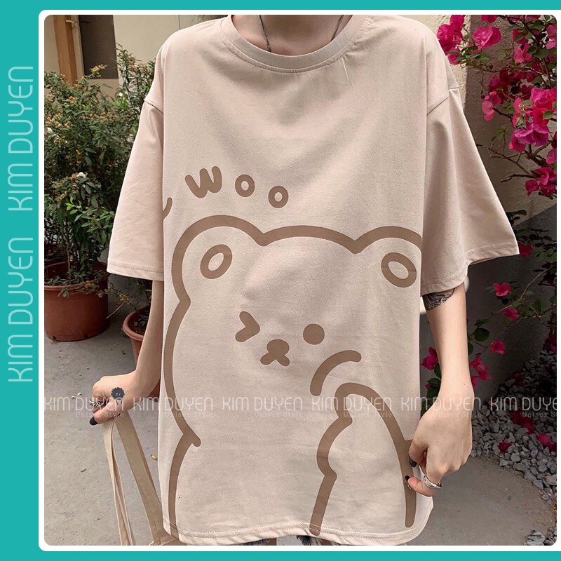 Áo Thun Gấu Be Áo Thun Tay Lỡ Form Rộng Unisex 38-65kg Nam Nữ