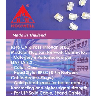 Hạt mạng hosiwell rj45 8p8c 23-26 awg cat.6 plug utp cáp sợi cứng