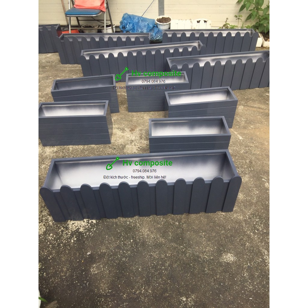 Chậu trồng cây composite mầu ghi