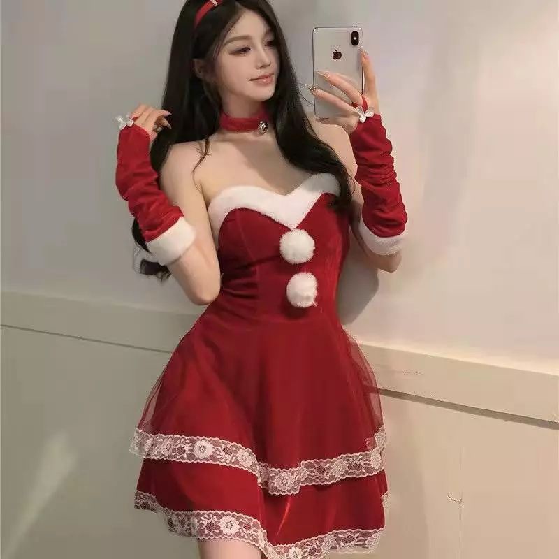 N04 váy cosplay noel đầm giáng sinh nhung đỏ