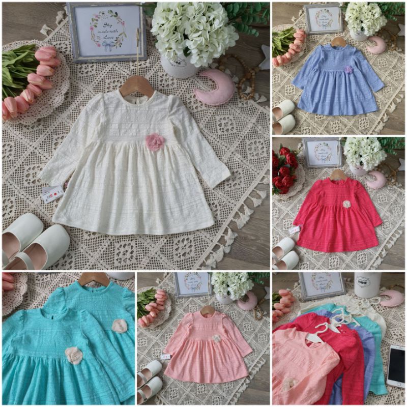 Áo váy tay dài dệt họa tiết ren xinh xắn, áo váy thu đông cao cấp bé gái