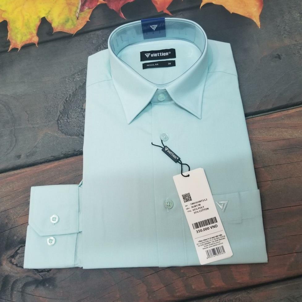 Aó sơ mi nam dài tay Việt Tiến màu xanh ngọc , chính hãng , cao cấp – form suông REGULAR- tà bầu . SHOP HỨA )(i1 *