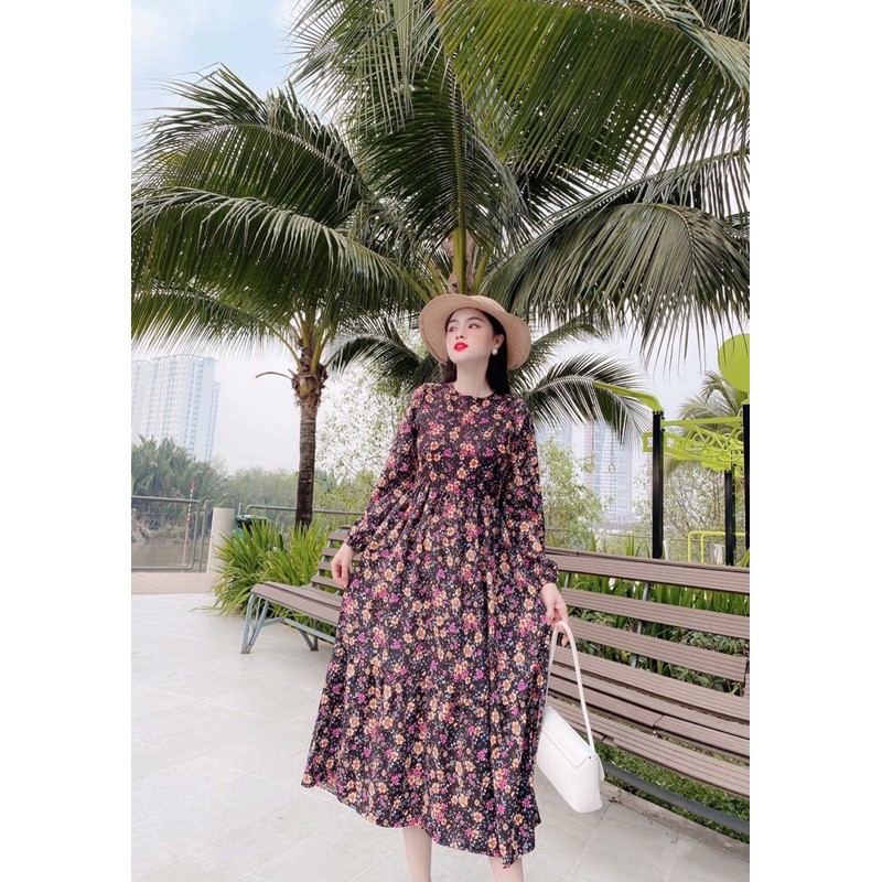 Đầm maxi 🌺Freeship🌺 Đầm maxi hoa nhí dáng vintage tay dài 4 màu dễ thương | BigBuy360 - bigbuy360.vn