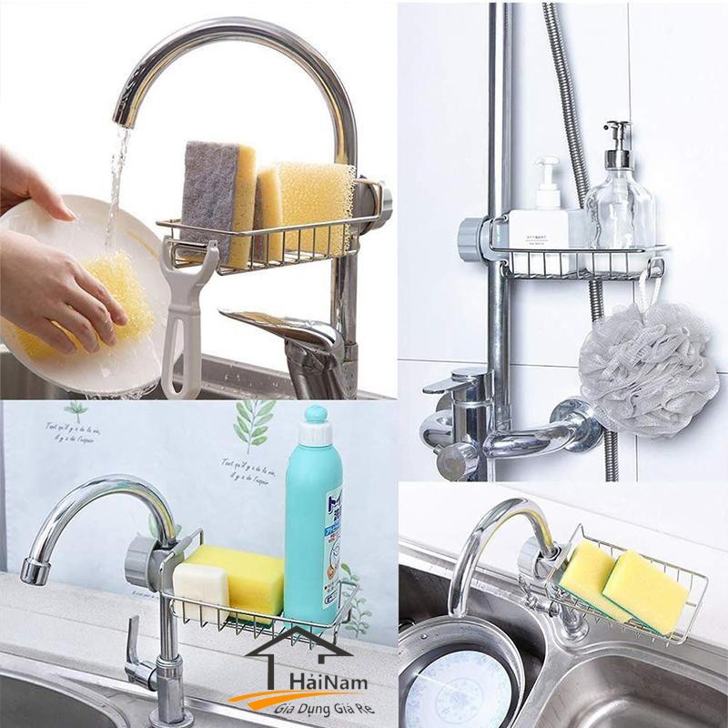 Giá Treo Bồn Rửa Bát Mạ Inox, Đựng Lưới Rửa Bát, Bàn Chải Đa Năng Tiện Dụng