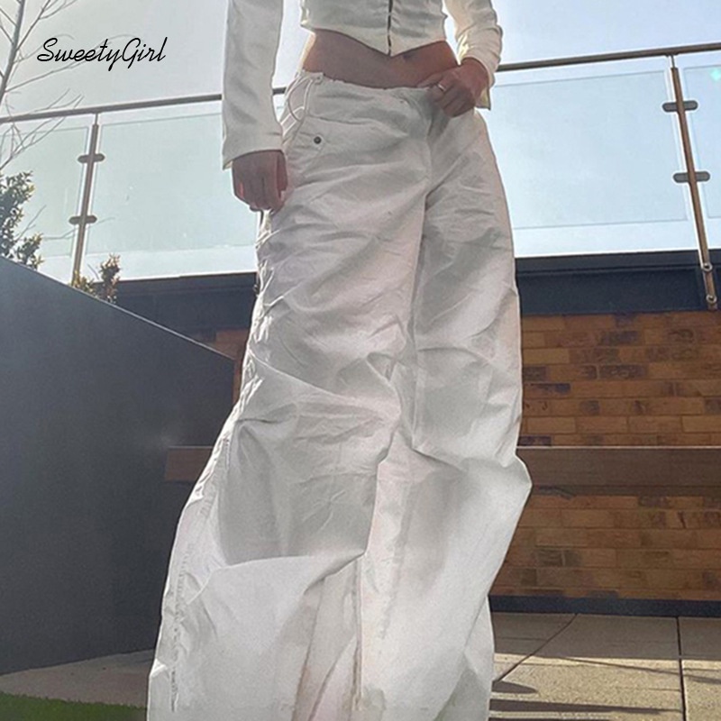 Quần Ống Rộng Phối Túi Dây Rút Phong Cách Retro Thời Trang Đường Phố 2022 Dành Cho Nữ