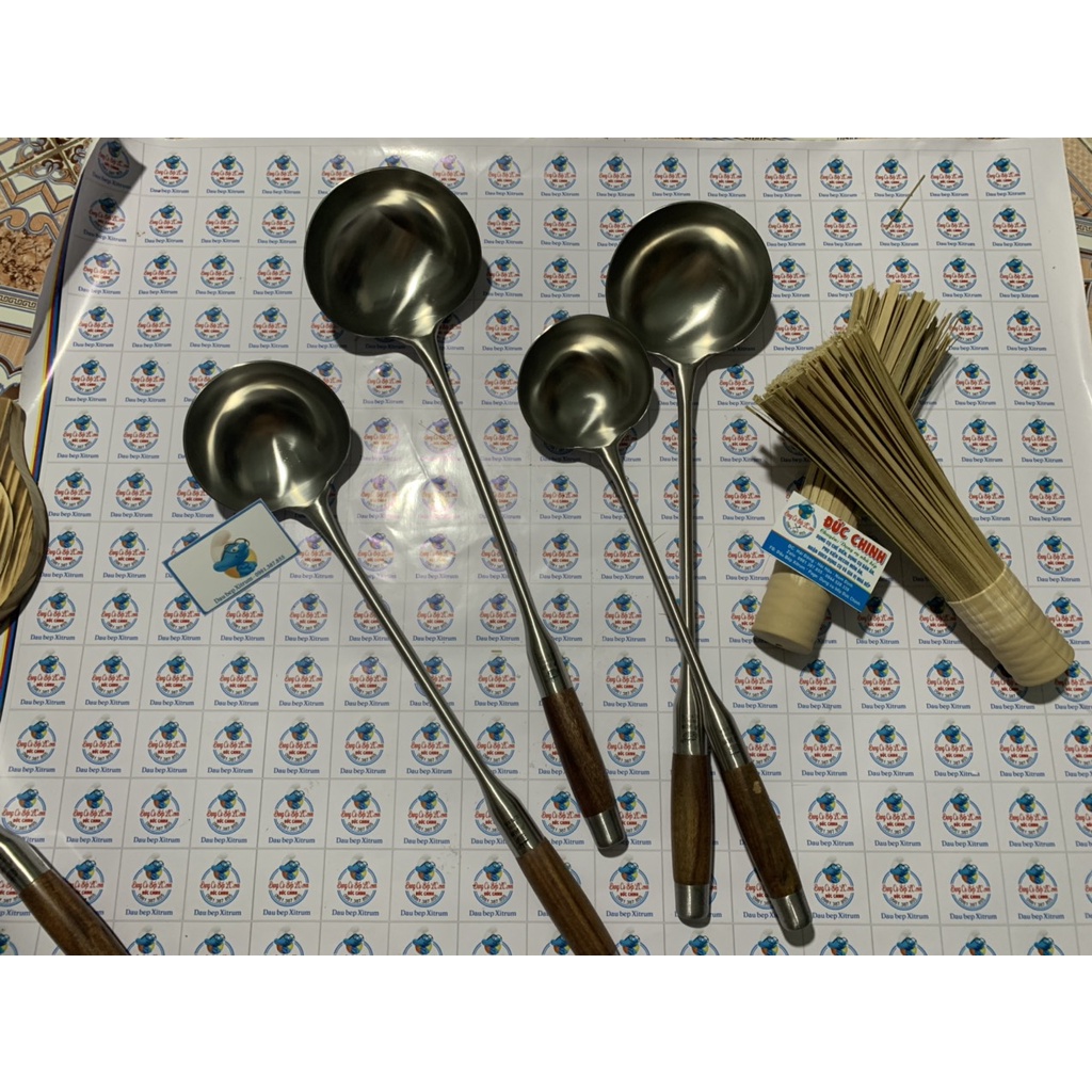 Muôi xào inox tay cầm gỗ vá xào muôi múc canh inox