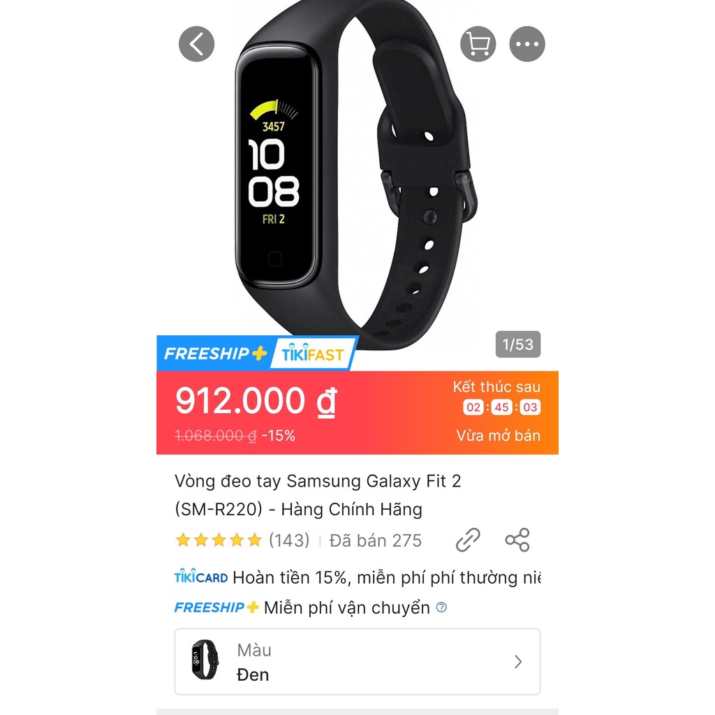 [ Hàng Chính Hãng ] Vòng Đeo Tay Thông Minh Samsung Galaxy Fit2 Đen - R220 - Mới 100% _Nguyên Seal Hộp -Chưa Active BH