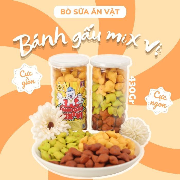 Bánh gấu mix 3 vị nhân kem 400gr bò sữa ăn vặt bánh gấu đồ ăn vặt ngon bổ rẻ