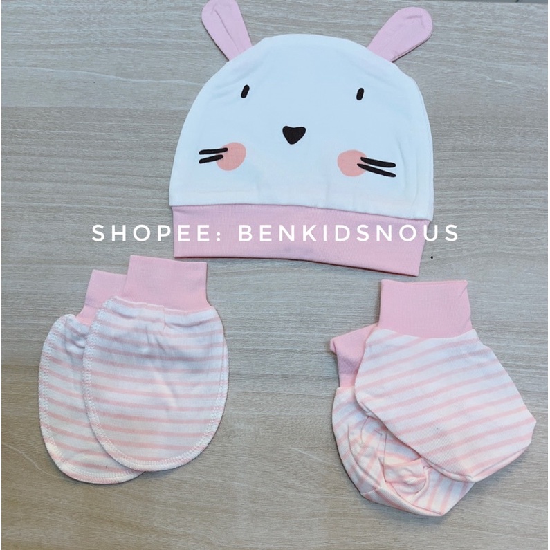 Set mũ, bao tay bao chân sơ sinh Moon@ vải petit mềm mát cho bé trai/bé gái