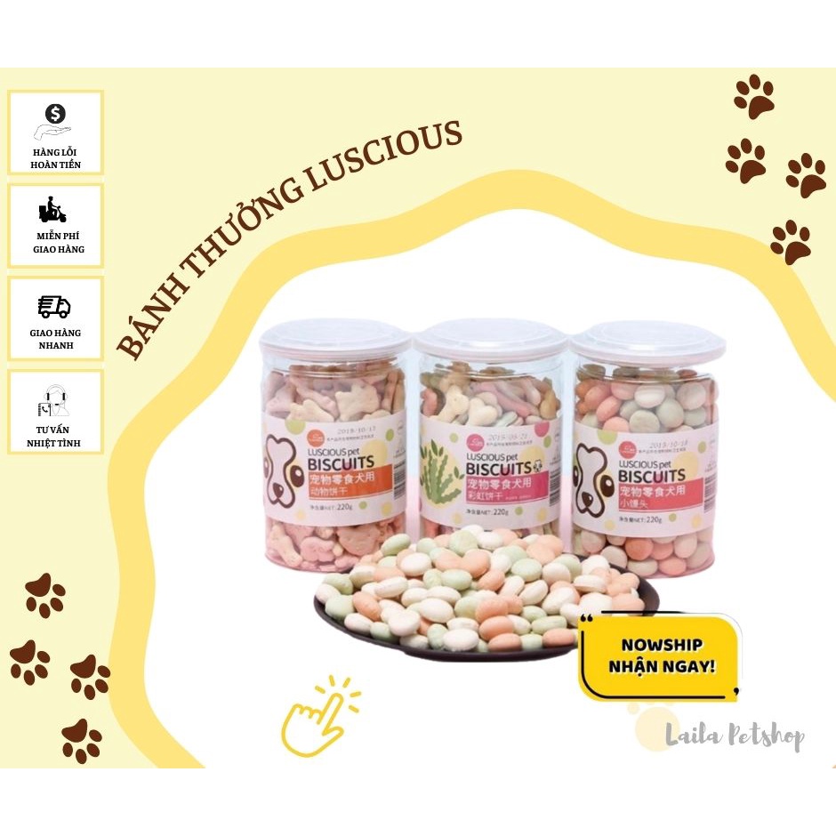 Snack bánh quy cho chó mèo - Bánh thưởng LUSIOUS hộp 220gr