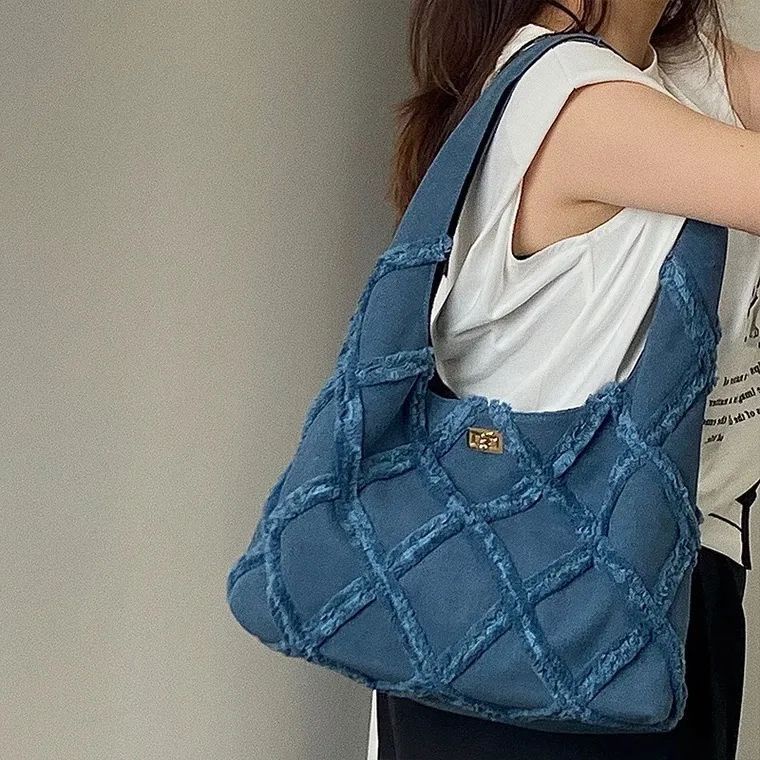Túi Xách Denim Cỡ Lớn Phối Tua Rua Thời Trang Cho Nữ