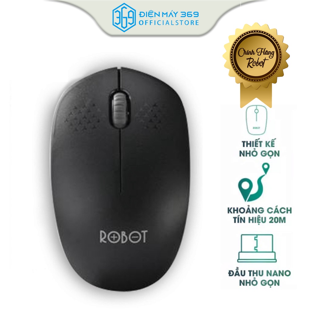 Chuột Quang Không Dây Wireless 2.4GHz ROBOT M210 - Công nghệ cảm biến quang học 16000DPI khoảng cách 20m, Tiết kiệm pin
