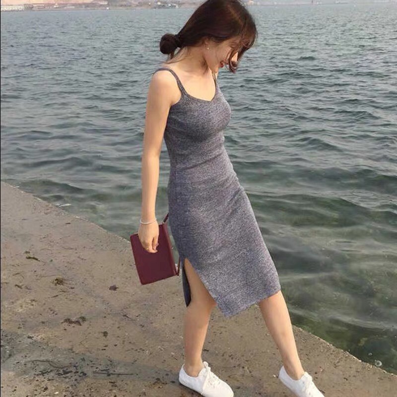 Đầm body 2 dây dáng ôm sexy xẻ đùi ulzzang Hàn Quốc - Roxie