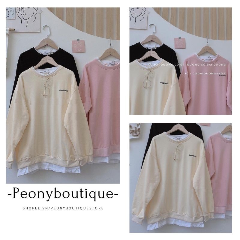 Áo Nỉ Da Cá Phối Vạt 🌺 Áo da cá form rộng Ulzzang thêu chữ Anesthesla basic style Korea SIÊU HOT 🌺 | BigBuy360 - bigbuy360.vn