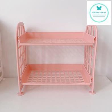 Kệ nhựa mini 2 tầng đựng đồ đa năng siêu xinh góc học tập tặng kèm sticker dán trang trí