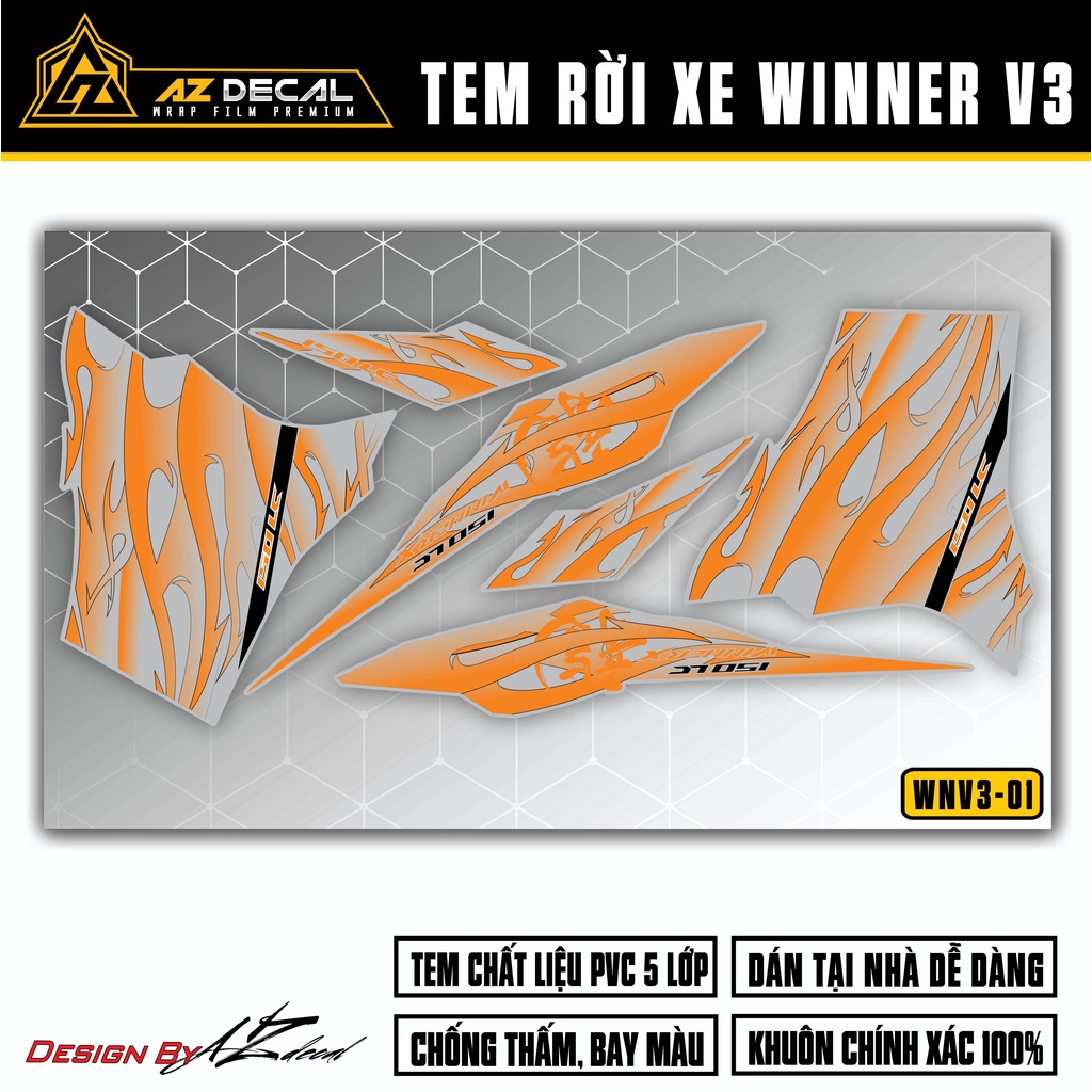Decal Rời Xe Winner X 2022 - Winner V3 Mẫu Vân Rồng | WNV3-01 | Tem Cắt Sẵn Dễ Dán Cho Xe Đen Đỏ Trắng Xám