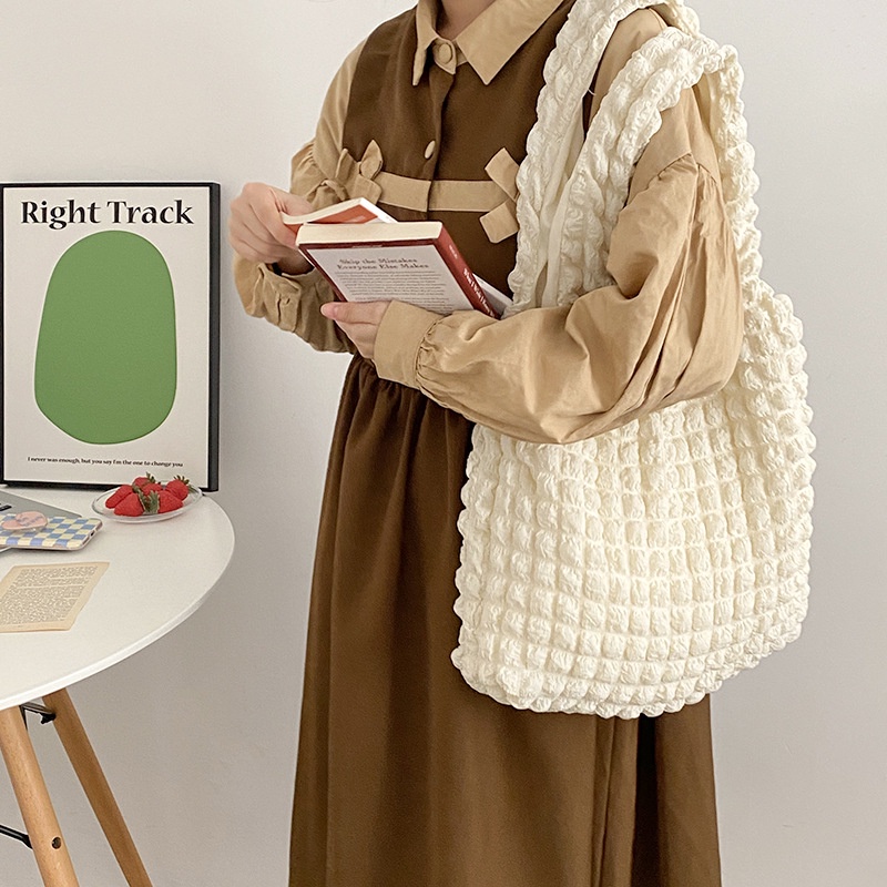 Túi tote đeo vai YADOU xếp ly họa tiết bong bóng đám mây phong cách Hàn Quốc