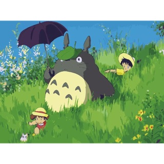 Tranh số hoá tự tô màu theo số - combo chân dung mèo + tranh ToToRo, khung dày 1,6cm