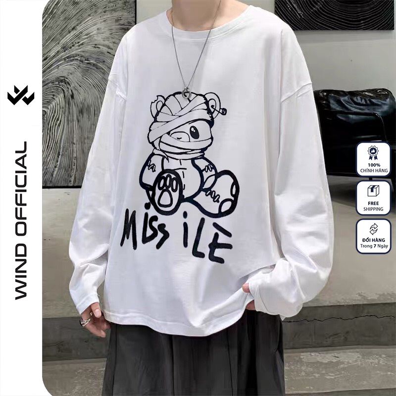 Áo thun tay dài WIND phông unisex form rộng GẤU ILE nam nữ sweater oversize ulzzang