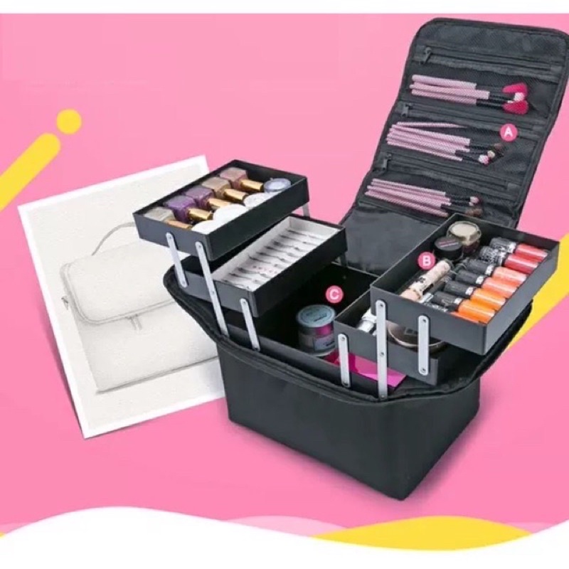 Cốp vải 2 tầng nhiều ngăn đựng đồ nail mi trang điểm siêu đẹp tiện