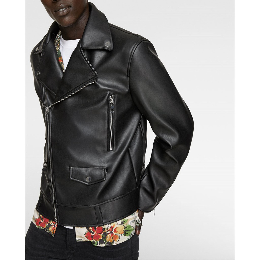 Áo khoác da Zara biker jacket nam auth chính hãng khoá ngang