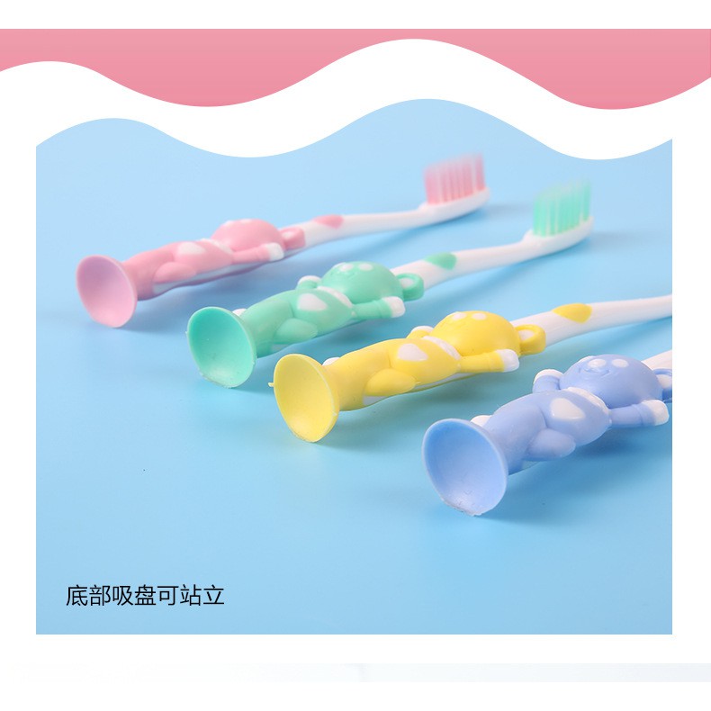 set 4 bàn chải đánh răng cho bé trên 2 tuổi xuất khẩu Nhật bản hình thú đáng yêu có đế hút chân không