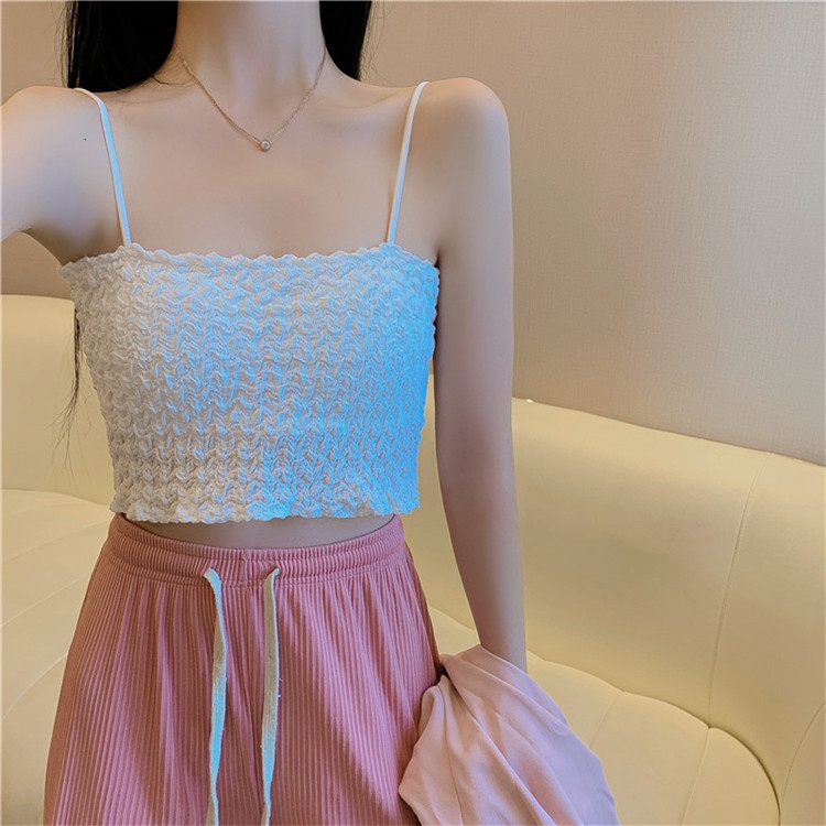 Áo croptop 2 dây bún có đệm mút ngực co giãn 4 chiều, Áo bra nữ 2 dây phong cách croptop - O2D08
