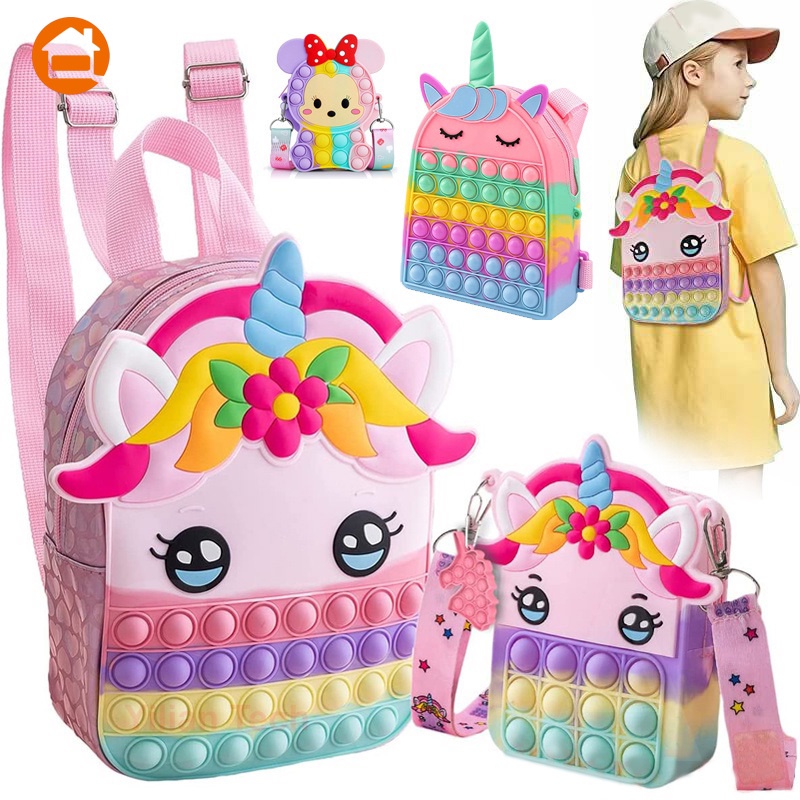 Ba Lô Đựng Đồ Chơi Giải Tỏa Căng Thẳng Họa Tiết Ngựa Một Sừng Dễ Thương Cho Bé Gái