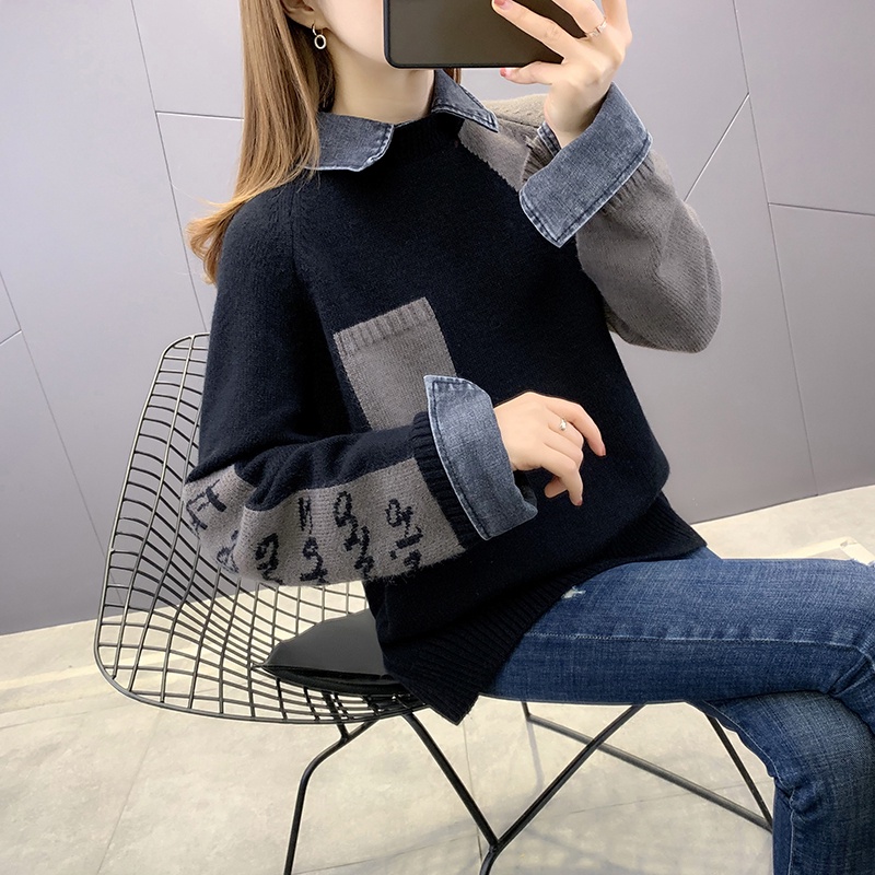 ZHELIHANGFEI Áo Sweater Giả Hai Lớp Dáng Rộng Phong Cách Phương Tây